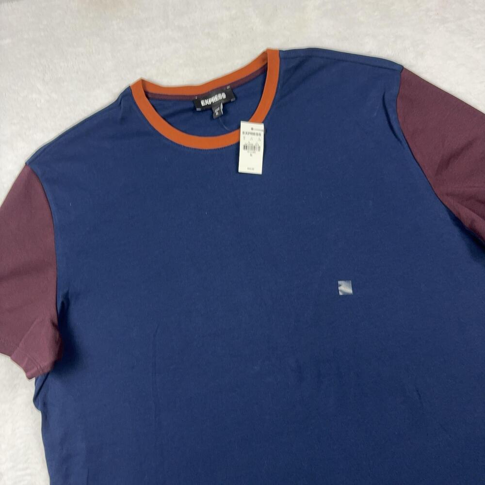 Express Shirt Mens XL Blue Ringer Short Sleeve Contrasting Trim Logo NWT $44